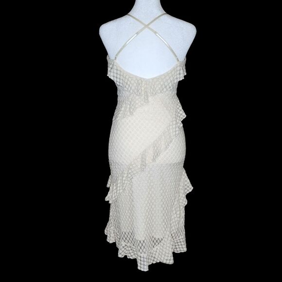 Chelsea & Violet Cream Polka Dot Mesh Asymmetrical Ruffle Midi Dress Small Boho - Picture 4 of 11